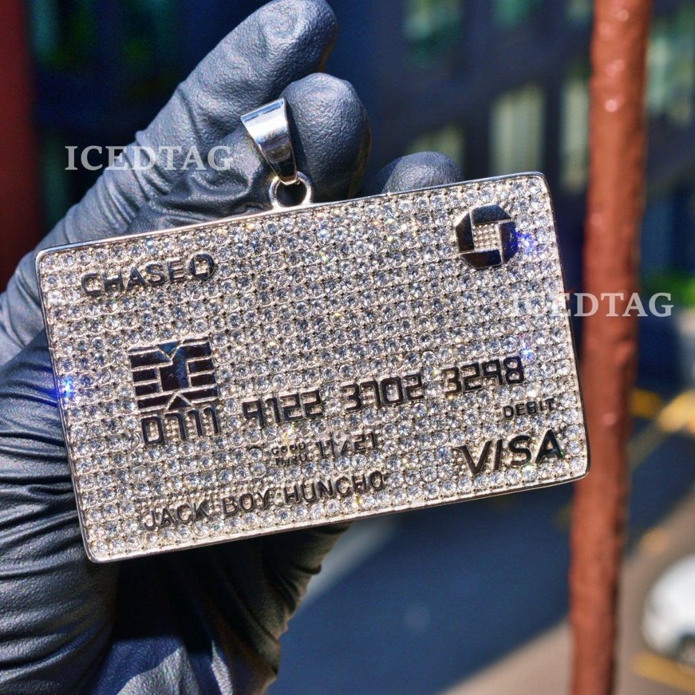 Stainless Steel Lab Diamond Credit Card Pendant